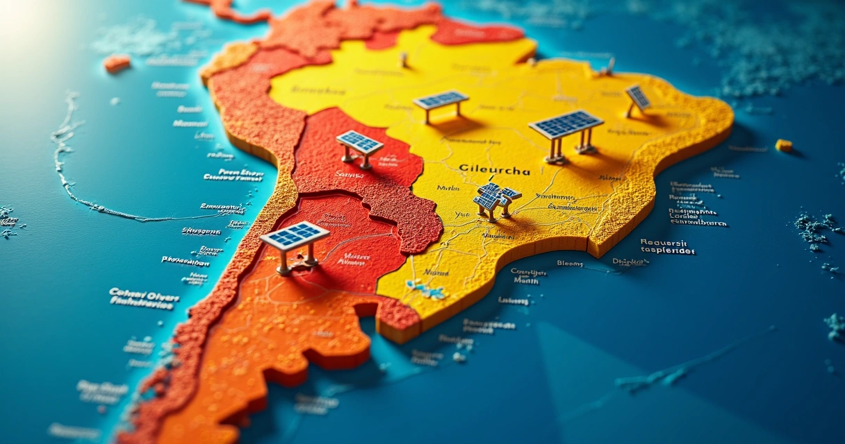 Mapa do Brasil destacando regiões com usinas solares 