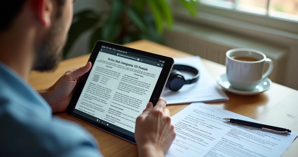Brasileiro revisa documentos de visto em tablet 