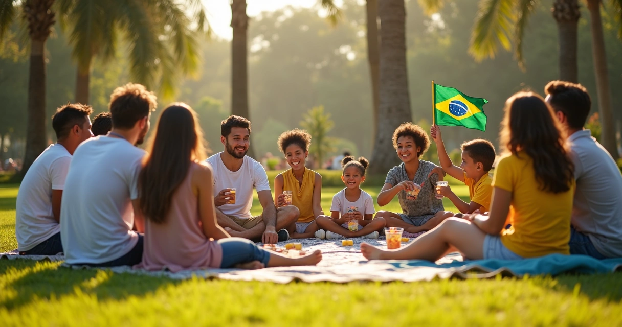 Brasileiros reunidos em roda de conversa 