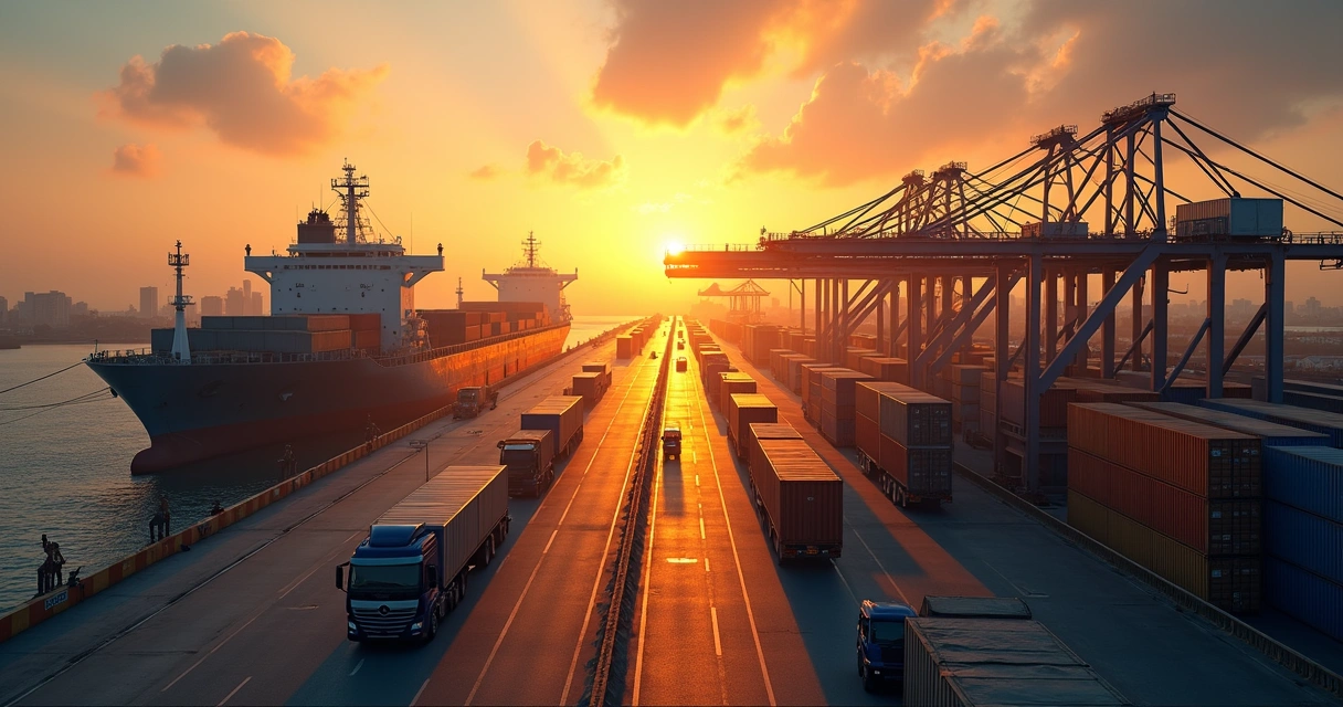Cargo port with grain and containers in Brazil