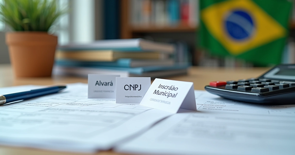 Business license documents and permits on a desk in Brazil 