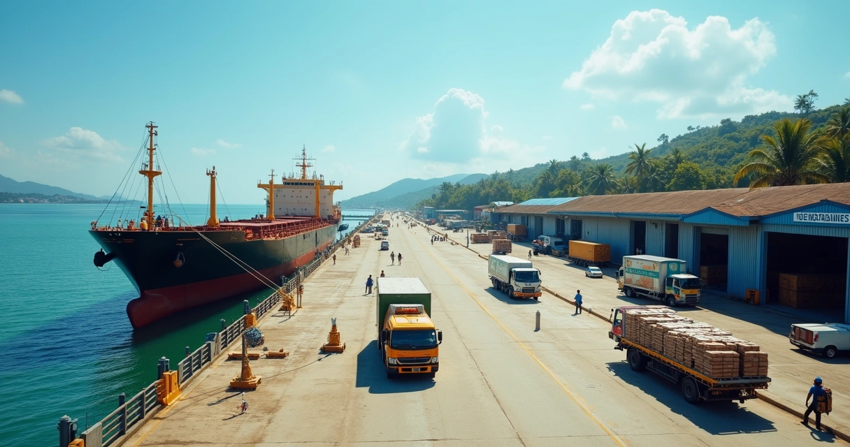 Ship supply delivery at busy Brazilian port 