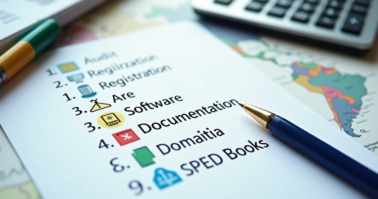 Checklist of accounting steps in Brazil with icons 