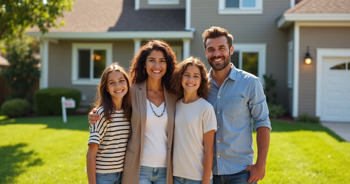 Brazilian family in front of an American-style house