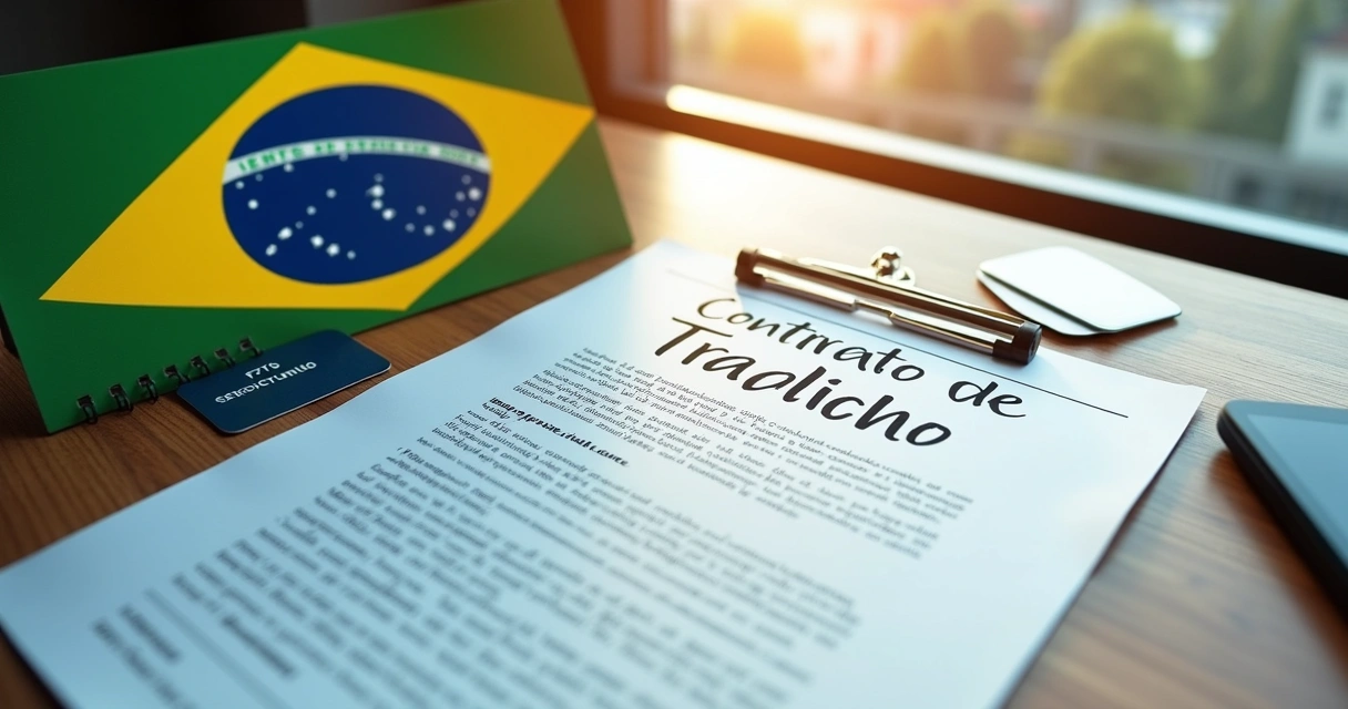 Brazil labor contract and FGTS document on a desk 