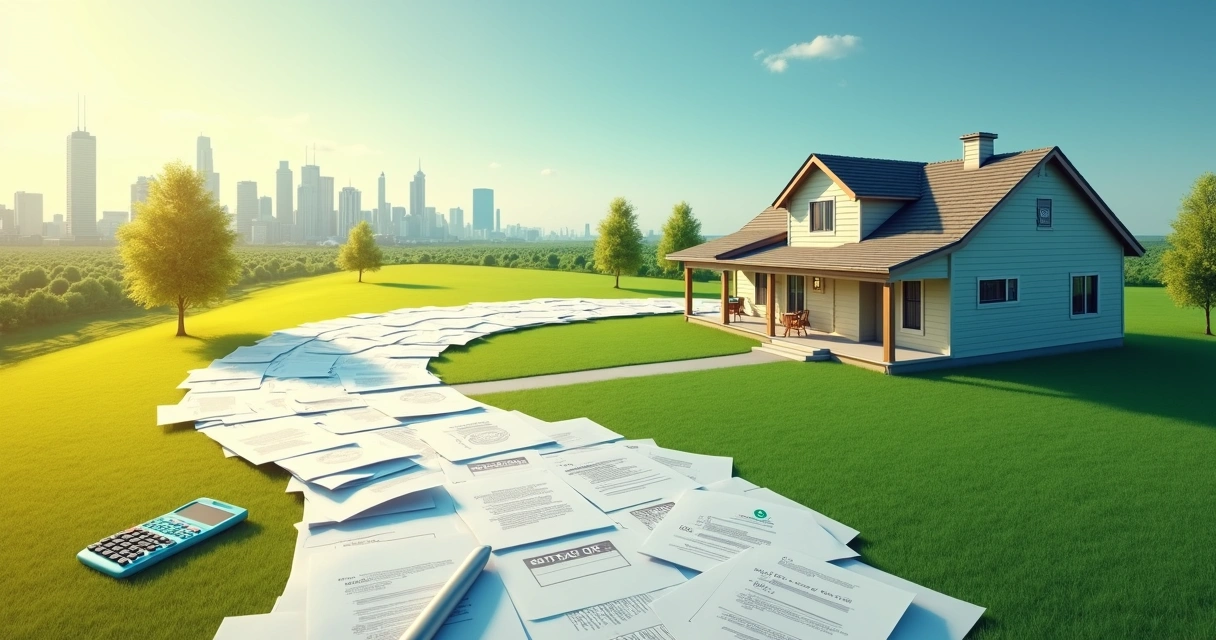 Brazilian-themed pathway shaped like a mortgage leading to a US suburban house 