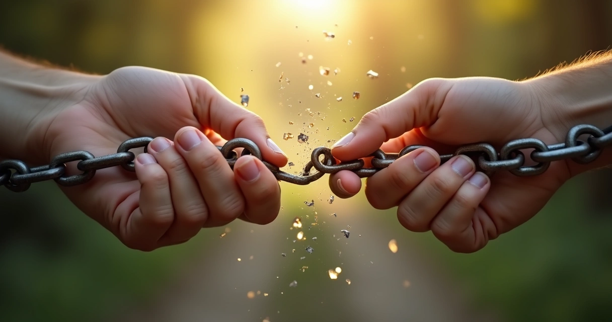 Breaking chains symbolizing emotional traps at work 