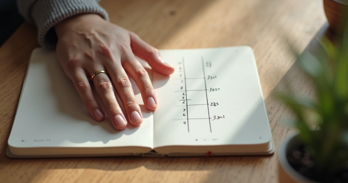Hand counting breathing rhythm on a quiet desk