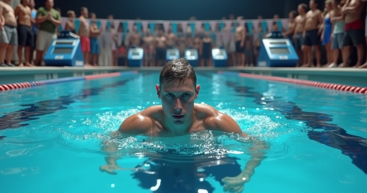 Free diver competing in a breath-holding event underwater pool
