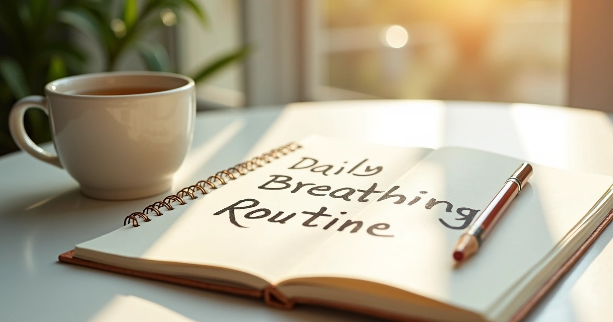 Notebook on a table with a handwritten daily breath routine 