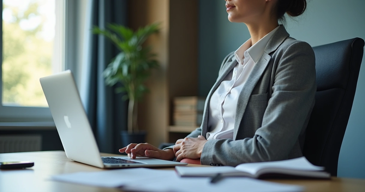 Professional taking a breathing pause at a desk