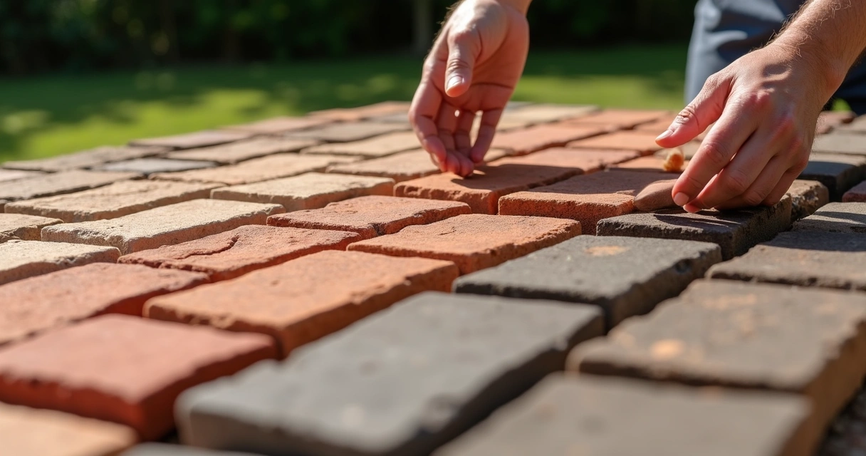 Selection of different colored and shaped brick pavers 