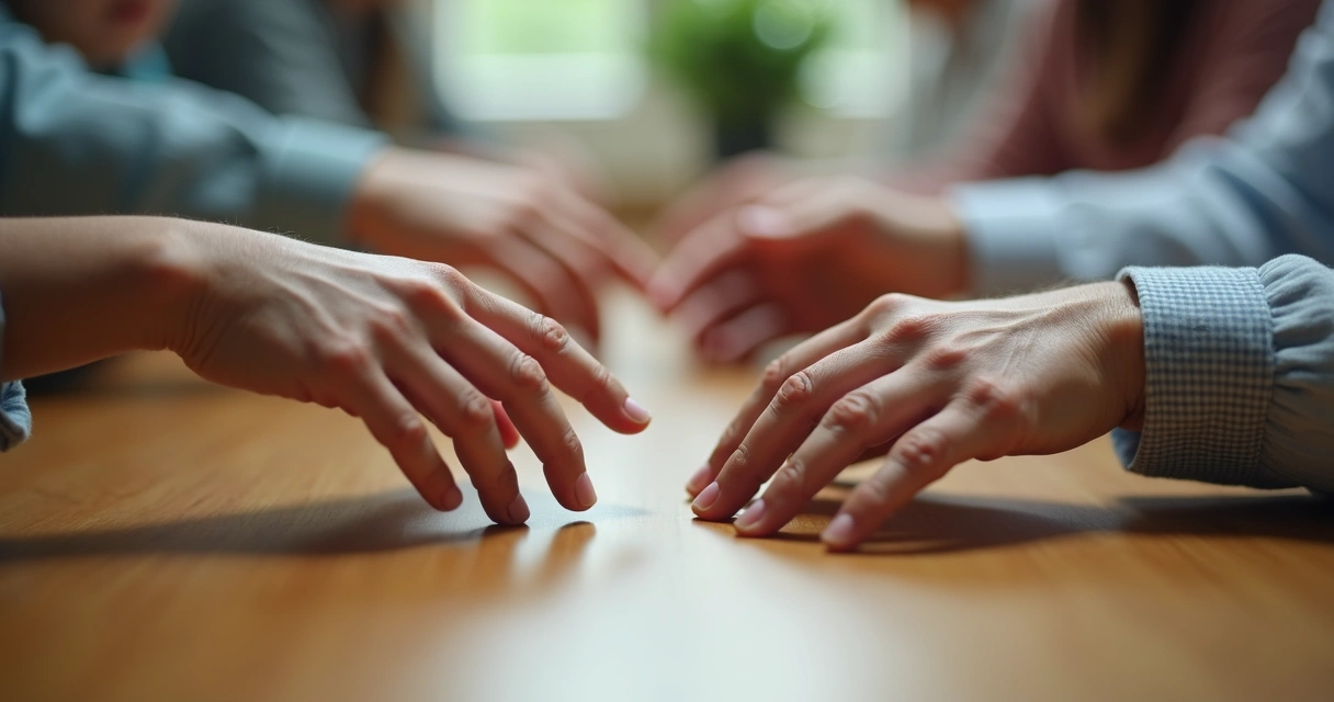 Generational hands reaching out but not touching. 