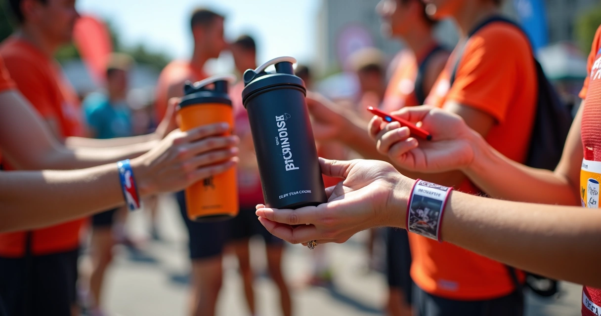 Brinde fitness customizado utilizado durante evento esportivo 