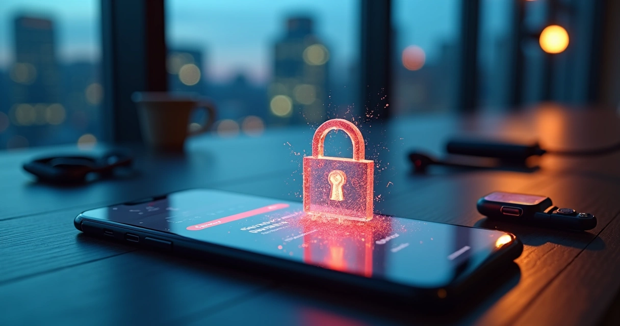 Oversized smartphone showing failed login with broken padlock overlay 