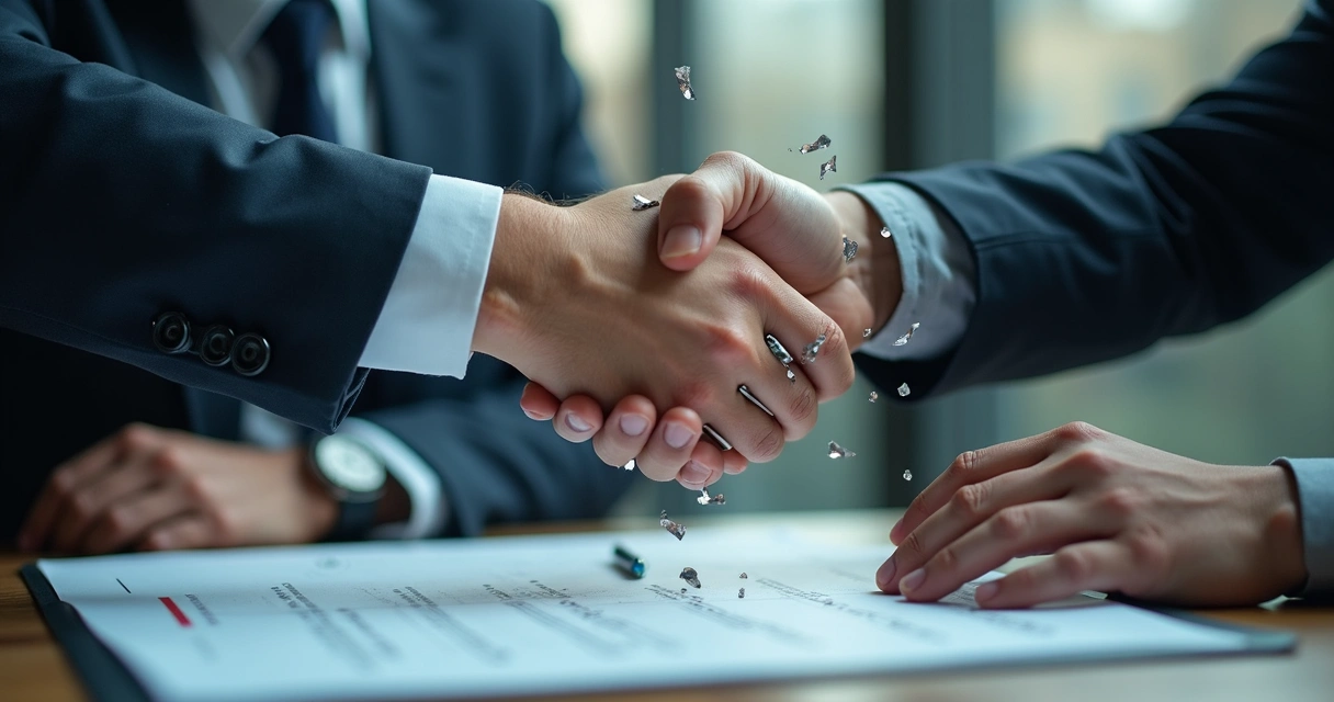 Business handshake fading away, symbolizing broken promise 