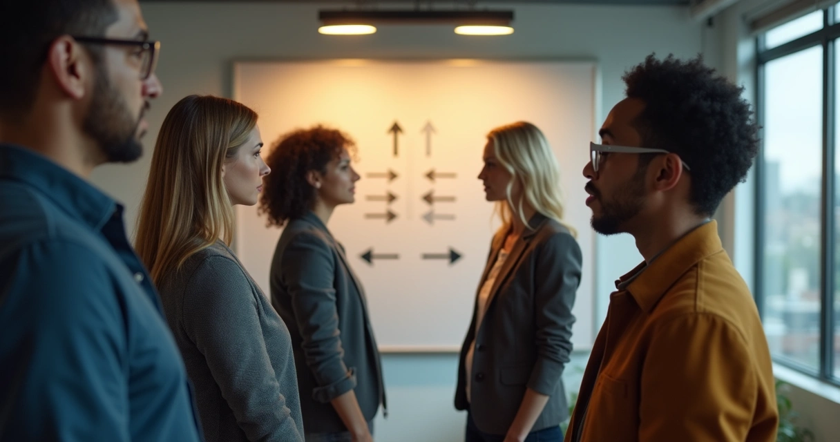 Group showing broken alignment and emotional distance 