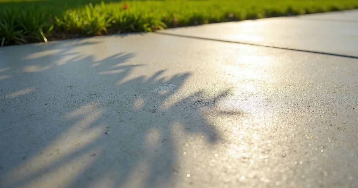 Fresh broom finish concrete slab drying in Florida sunlight 