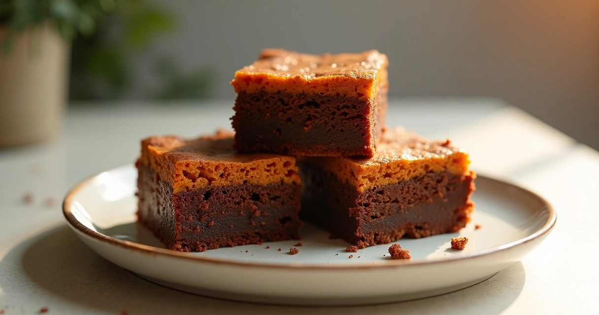 Brownie de batata-doce cortado em pedaços em prato claro 