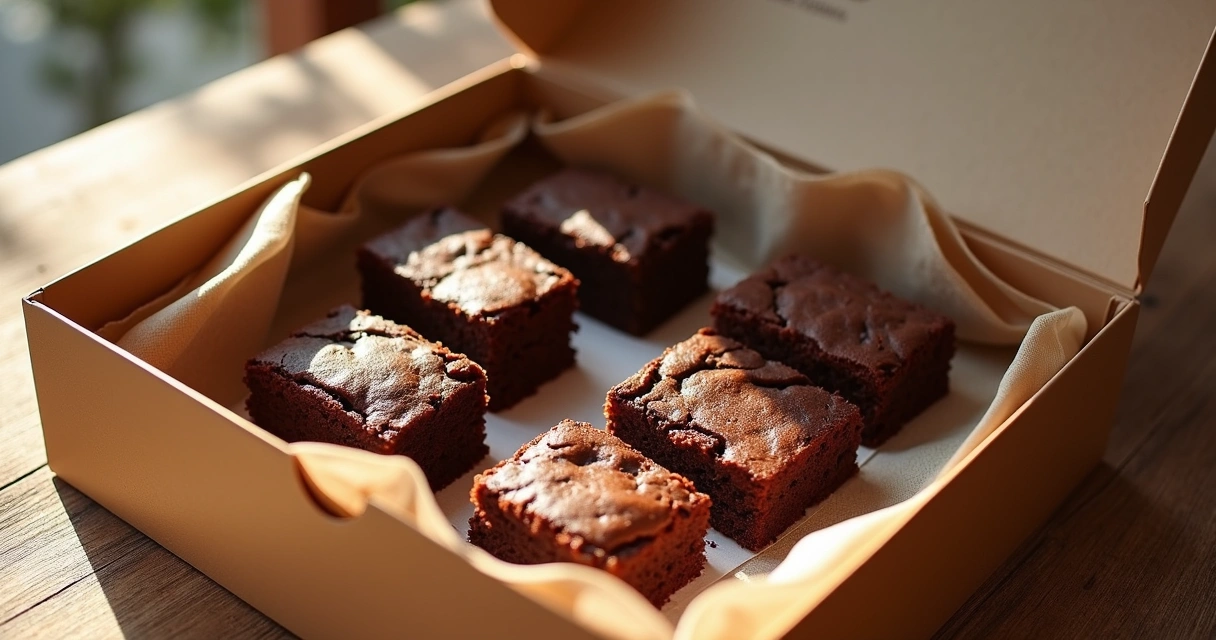 Caixa de brownies artesanais gourmet com embalagem elegante 