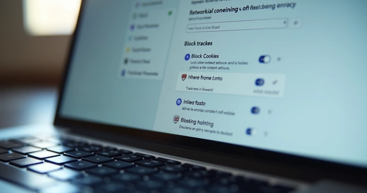 Browser privacy settings and tracker blocking interface on screen 