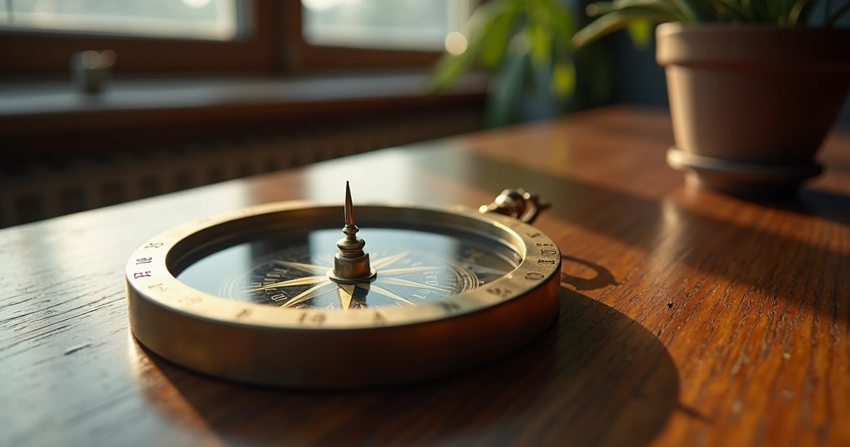 Brújula sobre una mesa de madera 