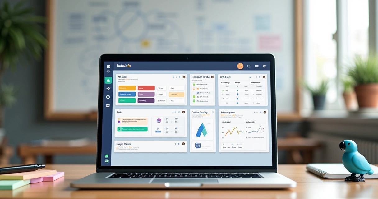 Tela do Bubble com CRM e quadro kanban 