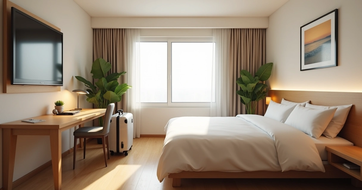 Simple and tidy hotel room with basics