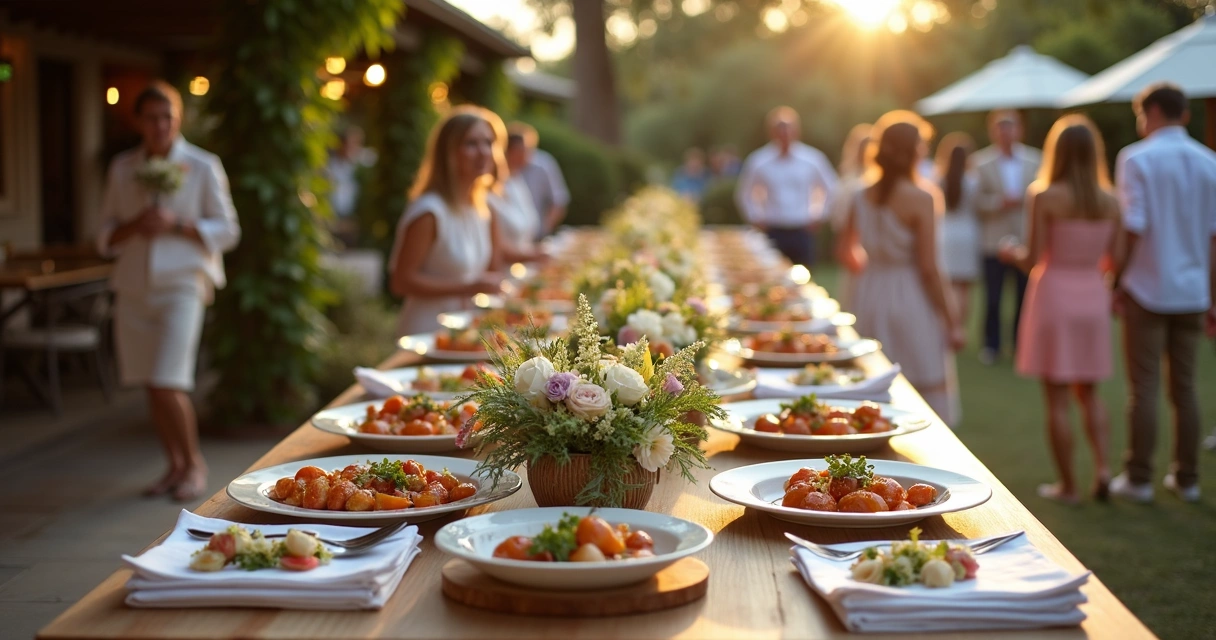 Buffet com pratos refinados em casamento na Flórida 