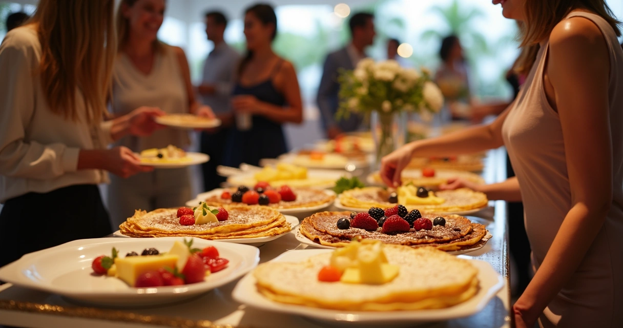 Buffet de crepe montado em evento de festa 