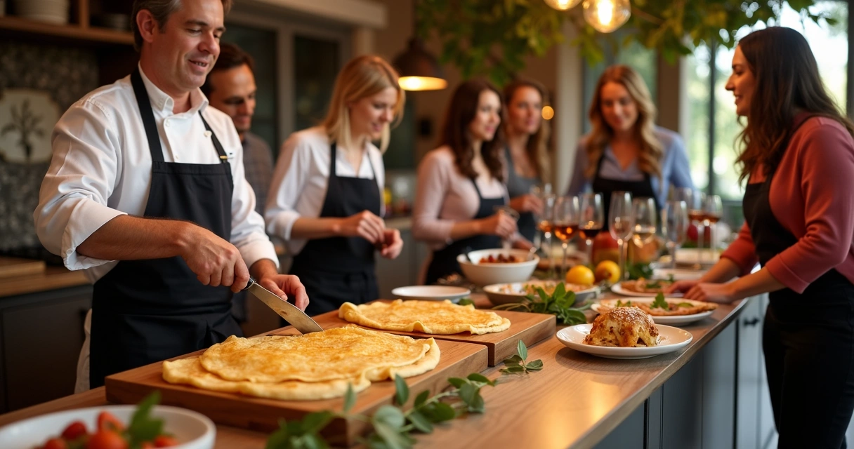 Buffet de crepes sendo preparado em evento caseiro em Orlando 