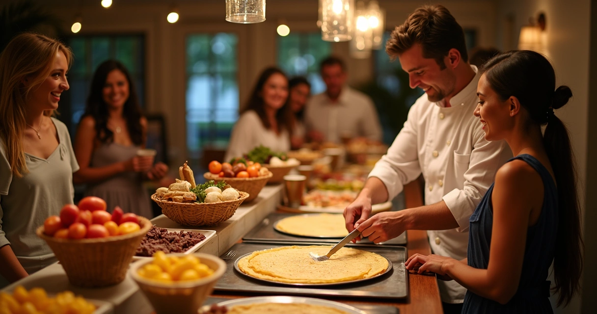 Buffet de crepes sendo servido em festa familiar em Orlando 