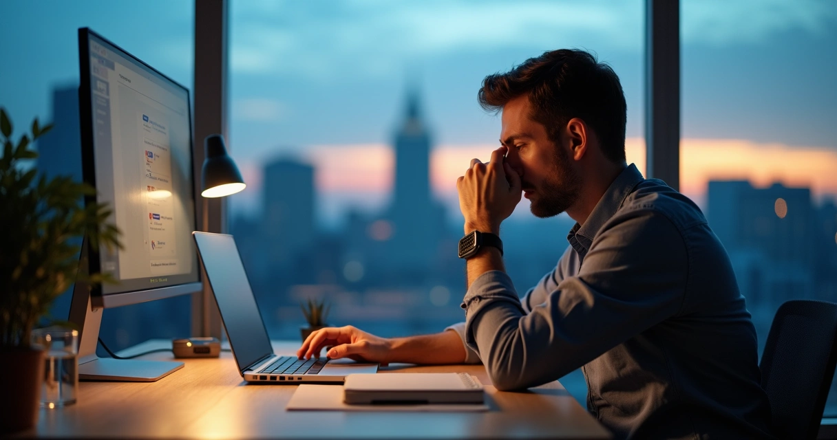 Professional sitting at a desk noticing early signs of burnout 