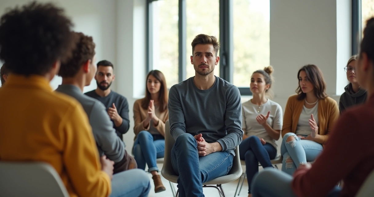 Grupo de pessoas olhando uma jovem esperando aprovação 