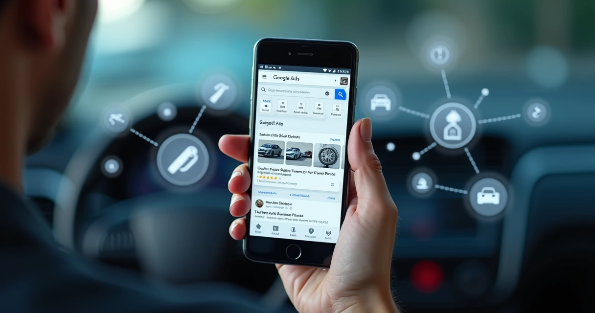 Pessoa usando smartphone para buscar peças automotivas 