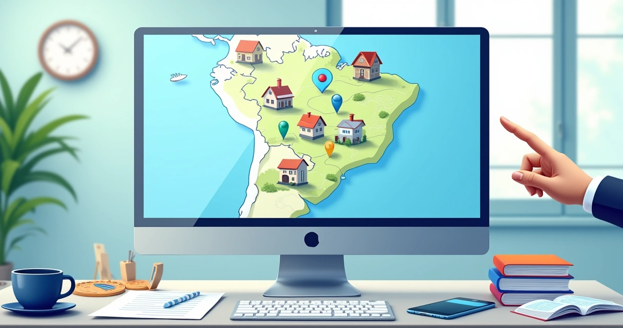 Mapa digital mostrando marcações e selos de bens 