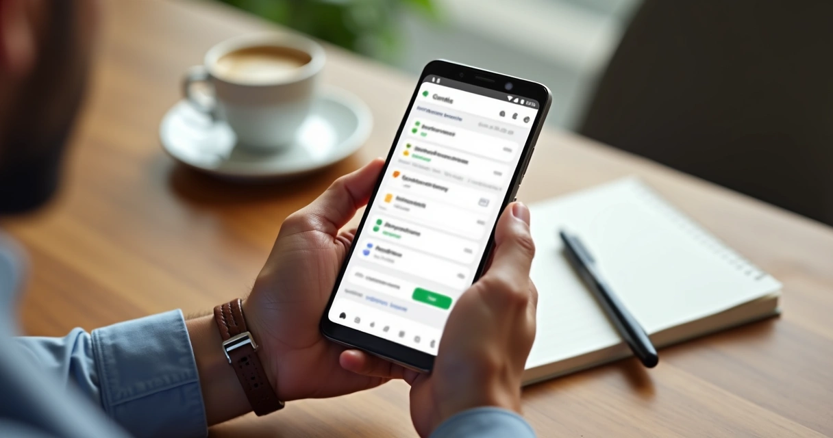 Pessoa olhando smartphone exibindo termos de busca longos e detalhados 