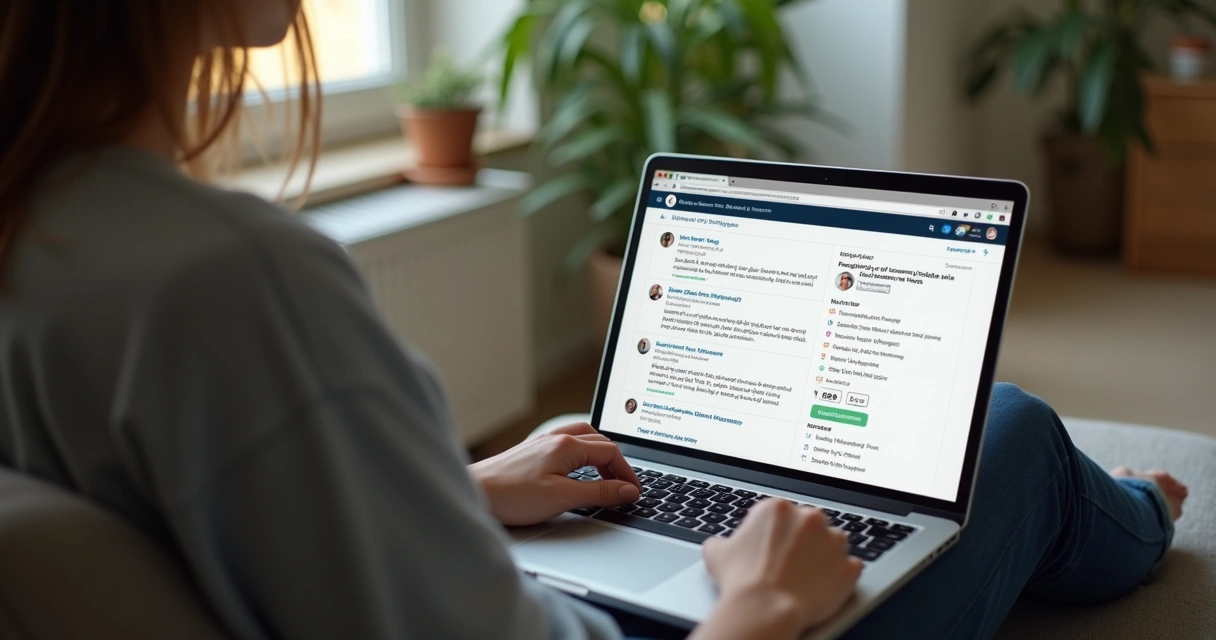 Profissional pesquisando vagas de emprego em notebook 