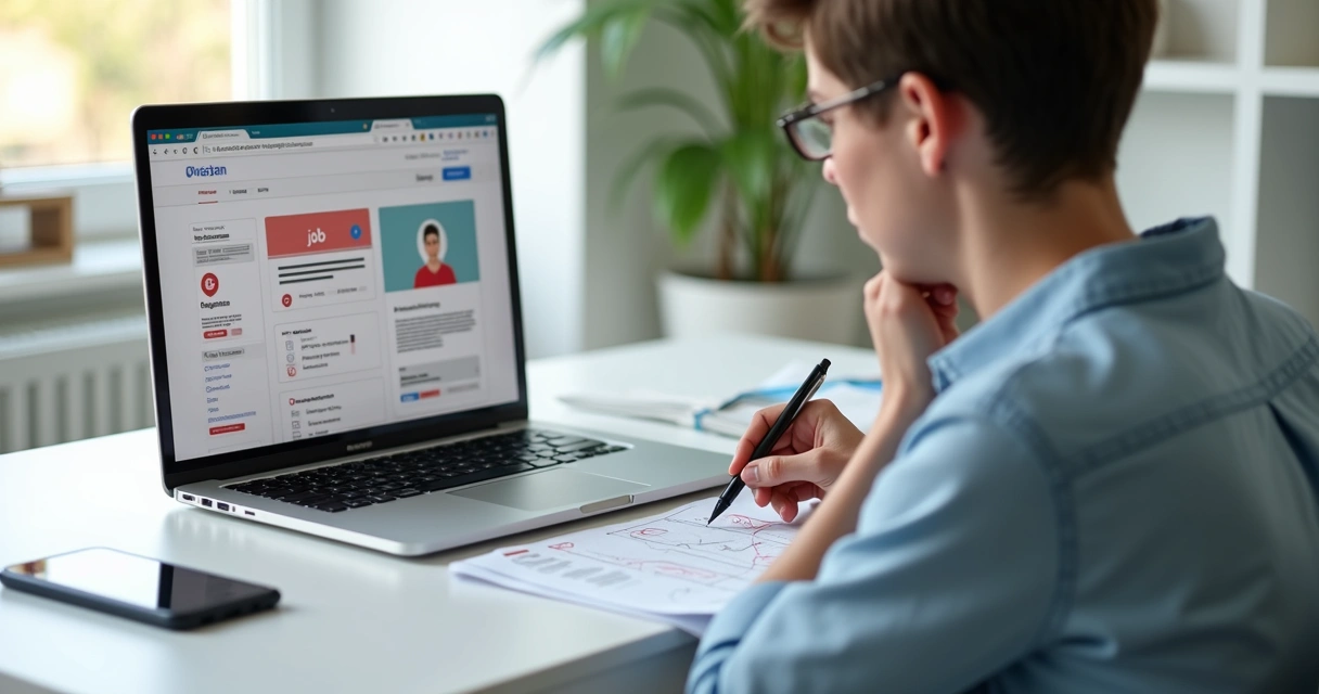 Pessoa em frente ao notebook analisando erros ao buscar emprego online 