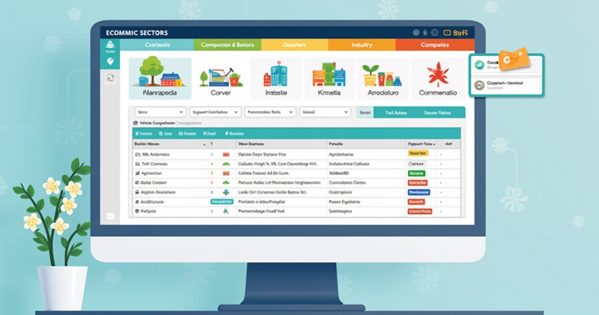 Tela ilustrativa de plataforma mostrando busca de empresas por setor e CNAE 