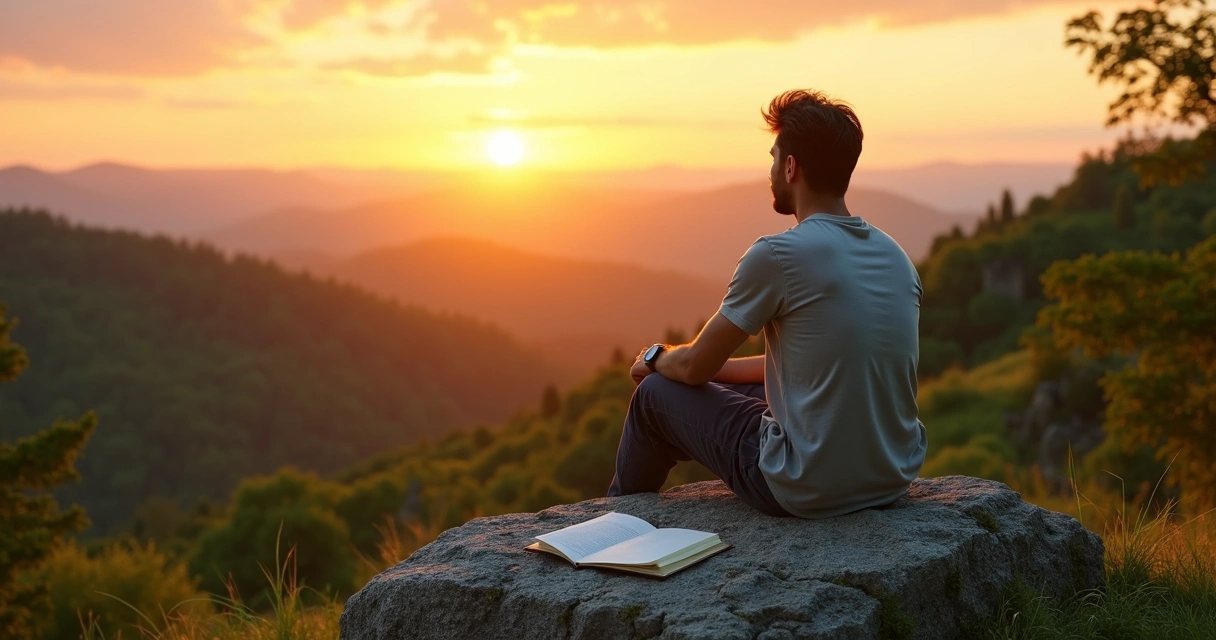 Pessoa refletindo sobre escolhas profissionais e propósito de vida na natureza 