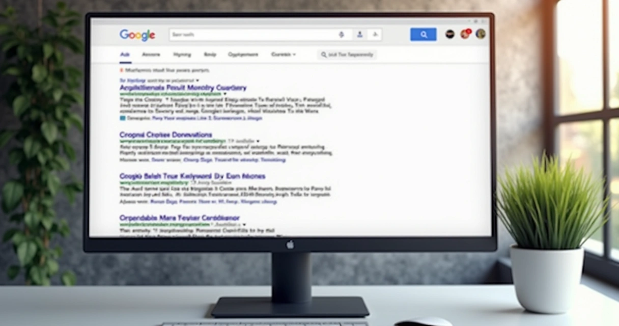 Tela de busca do Google mostrando palavra-chave em destaque nos resultados 