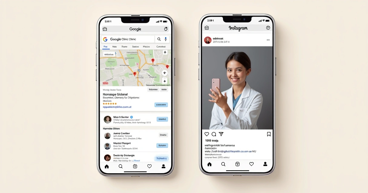 Comparação de buscas Google e Instagram para médico