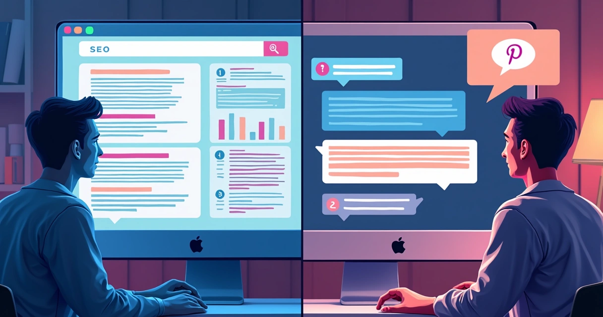 Representação visual das diferenças entre buscas em IA e SEO tradicional. 