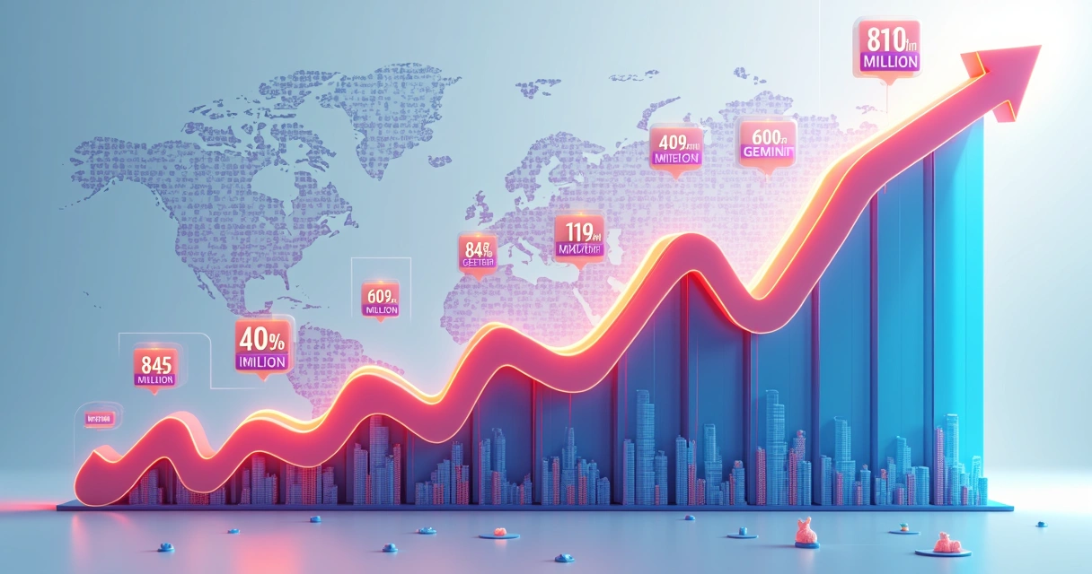 Gráfico colorido mostrando crescimento de usuários de buscadores de IA 