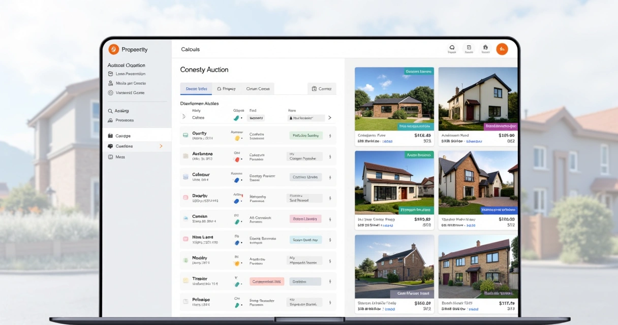 Tela de busca de imóveis em leilão com filtros em computador 