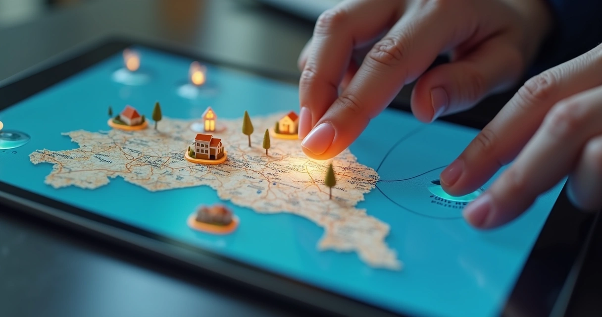 Pessoa usando mapa digital para buscar imóveis leiloados 