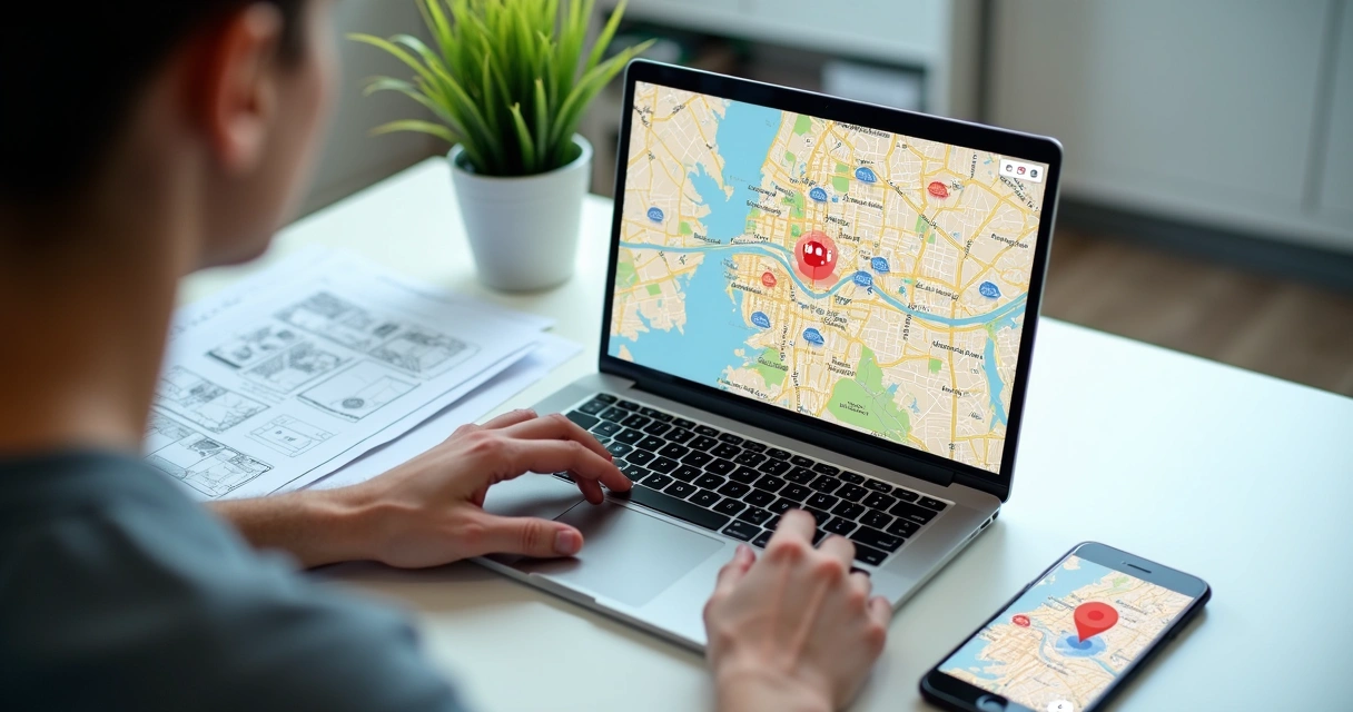 Cliente utilizando um site imobiliário com mapa geográfico de imóveis 