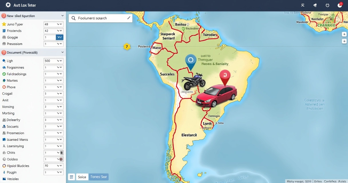 Mapa mostra pontos de leilão de veículos e filtros de busca 