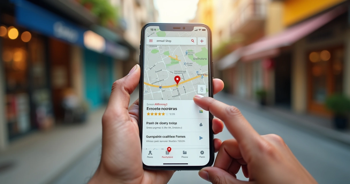 Busca local em mapa com loja destacada 
